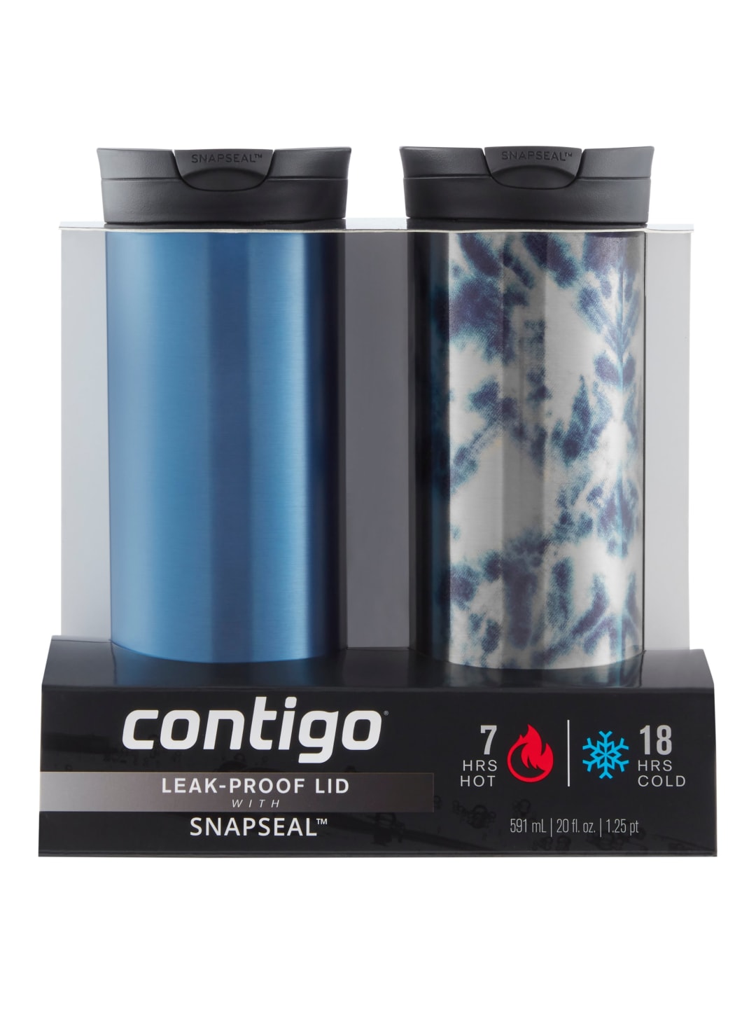 Contigo® Huron 2.0 SNAPSEAL™ Insulated Travel Tumbler, Blue Corn & Acid Wash, 20 oz (591 mL), 2 Pack