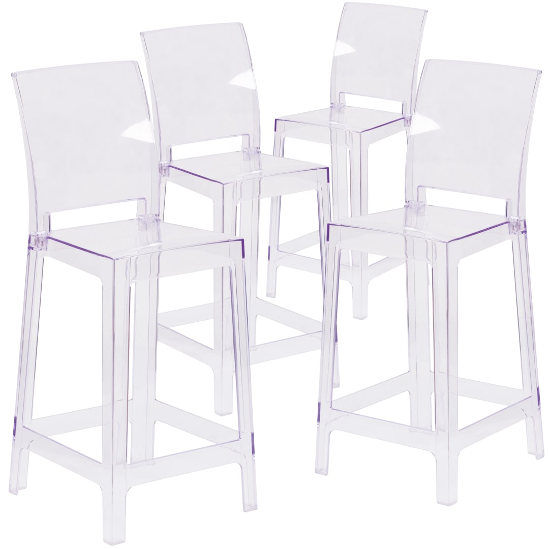 McKenna 4 Pack Ghost Counter Stool with Square Back in Transparent Crystal
