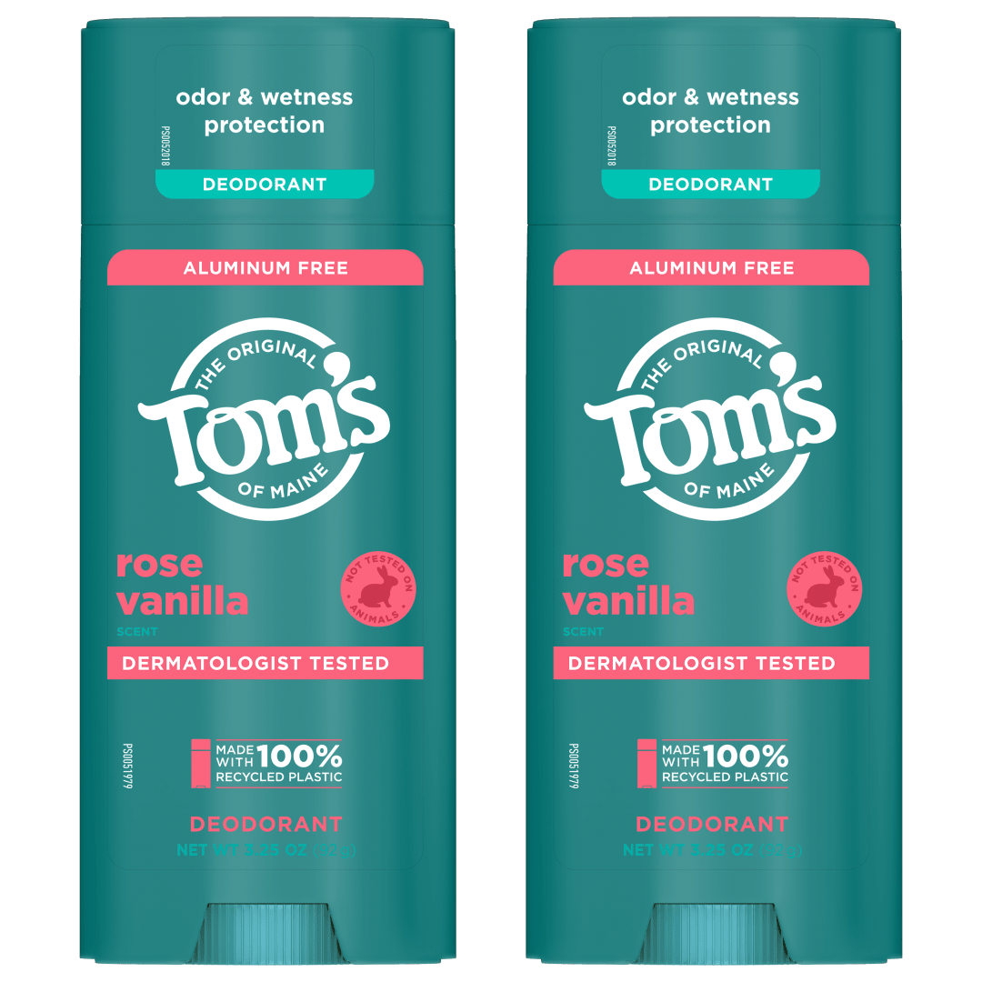 Tom’s of Maine Rose Vanilla Natural Deodorant, Aluminum Free, Clear Application, Odor & Wetness Protection, Naturally Derived Ingredients, 3.25 oz (2 Pack)