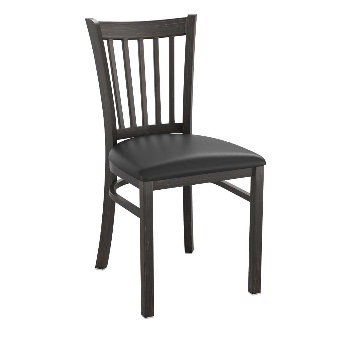 HERCULES Series Distressed Gold Vertical Back Metal Restaurant Chair - Black Vinyl Seat