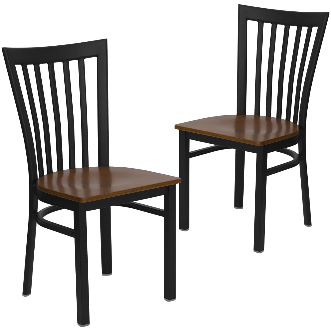 2 Pack HERCULES Series Black School House Back Metal Restaurant Chair - Cherry Wood Seat