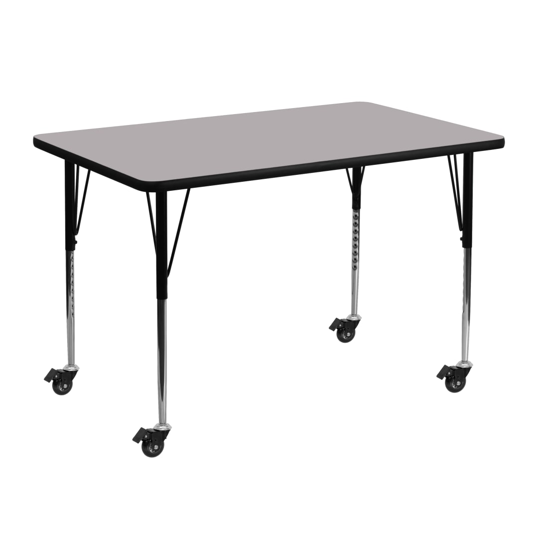 Wren Mobile 30''W x 48''L Rectangular Grey Thermal Laminate Activity Table - Standard Height Adjustable Legs
