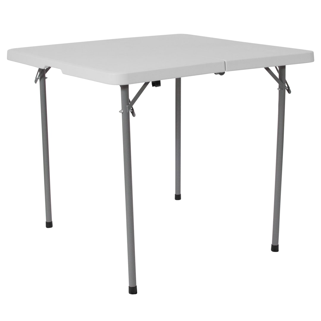 Kathryn 2.79-Foot Square Bi-Fold Granite White Plastic Folding Table with Carrying Handle