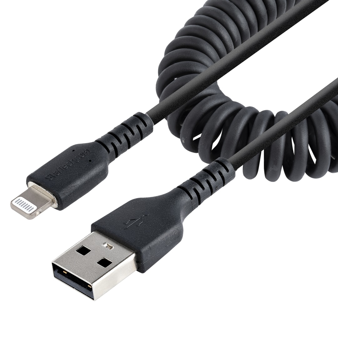 Rugged USB 2 0 A to Lightning cable 1m Black Coiled