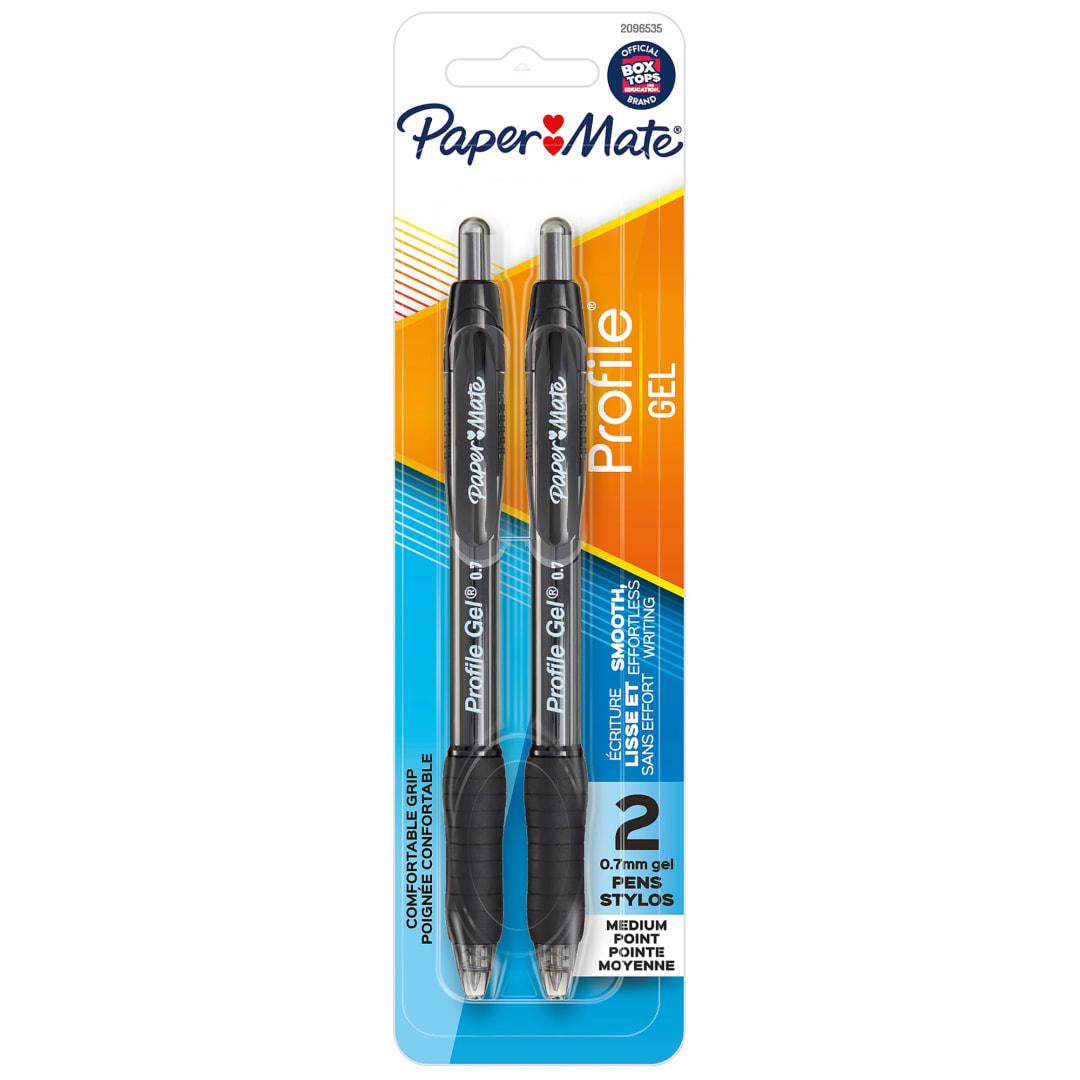 Paper Mate® Gel Pen, Profile Retractable Pen, 0.7mm, Black, 2 Count