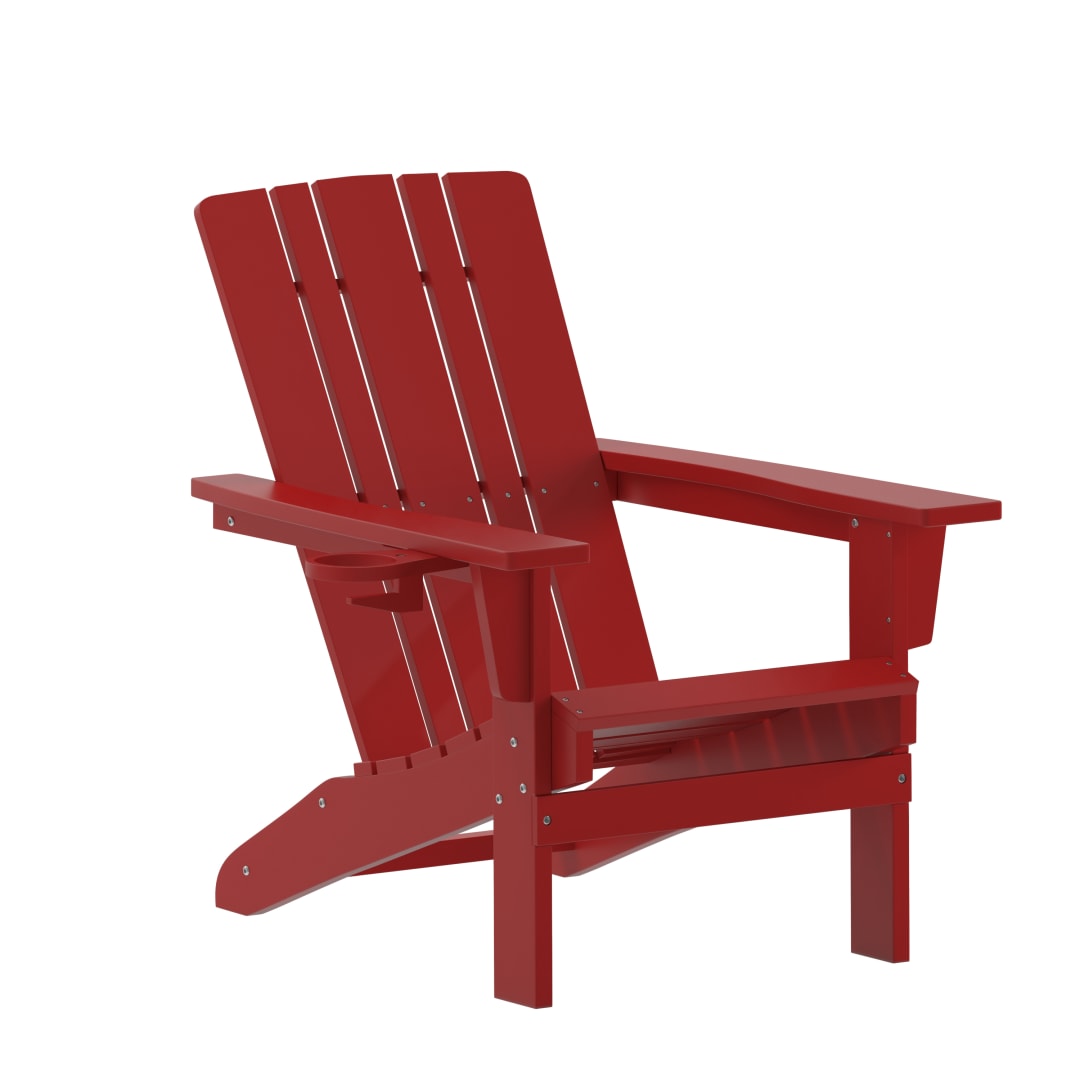 Halifax Adirondack Chair with Cup Holder, Weather Resistant HDPE Adirondack Chair in Red