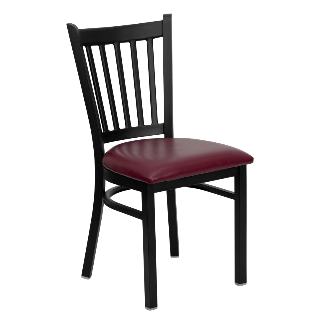 4 Pack HERCULES Series Black Vertical Back Metal Restaurant Chair - Burgundy Vinyl Seat