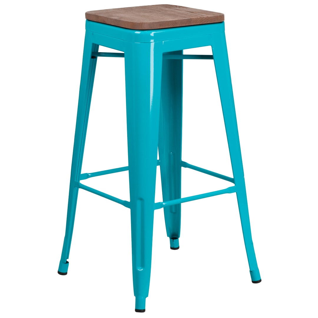 Murray 30" High Backless Crystal Teal-Blue Barstool with Square Wood Seat