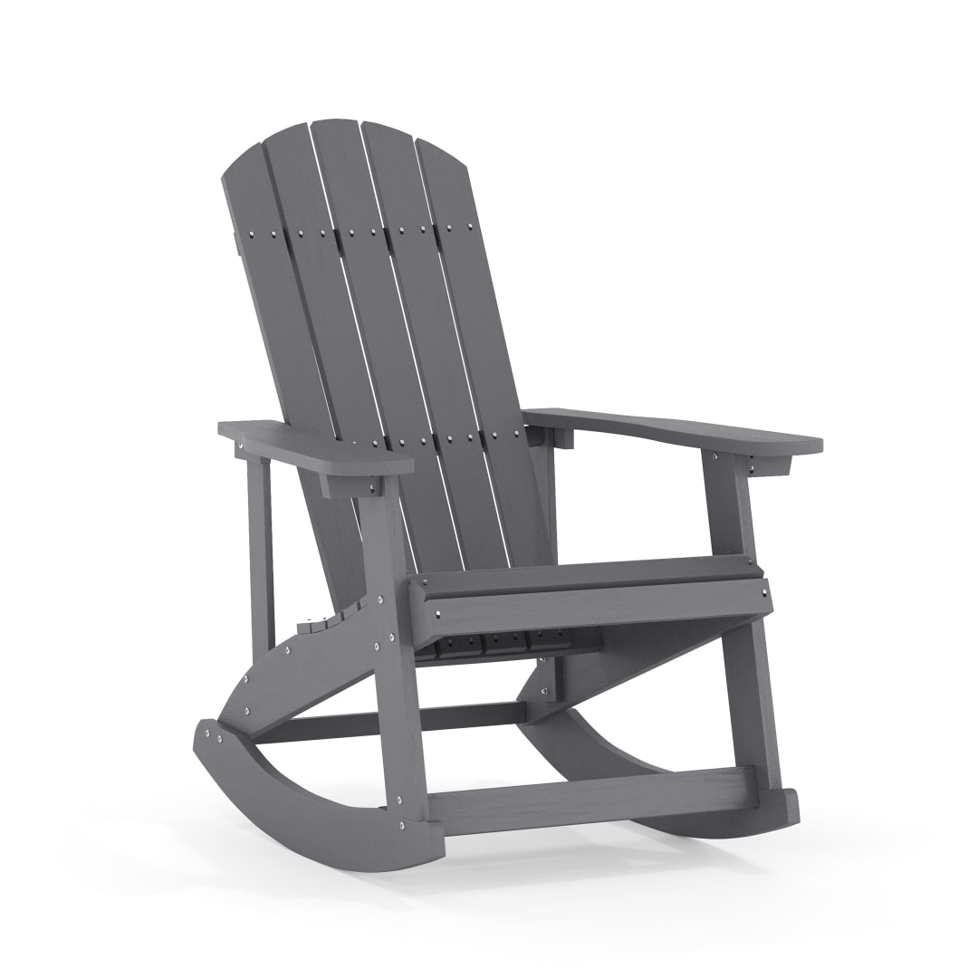 Savannah Commercial Grade All-Weather Poly Resin Wood Adirondack Rocking Chair with Rust Resistant Stainless Steel Hardware in Gray