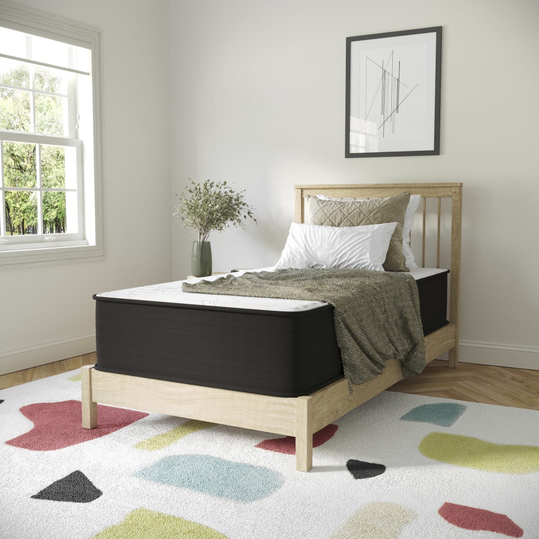 Dream 12 Inch Hybrid Mattress, Twin Size High Density Foam and Pocket Spring Mattress in a Box, CertiPur-US Certified Foam, White/Black