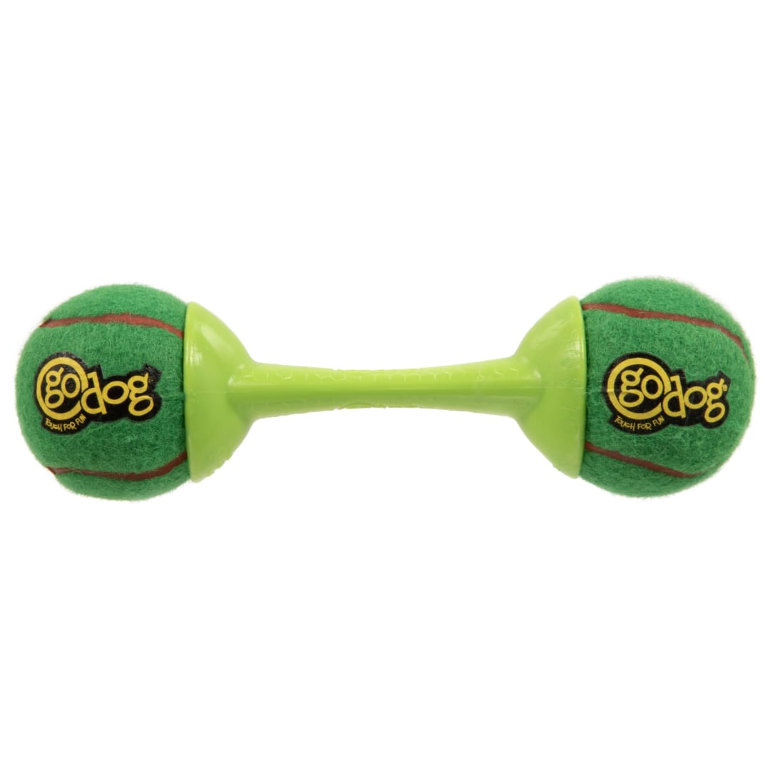 goDog Holiday Collection goBone Double Sided Tennis Ball Bone Dog Toy, Large, Green