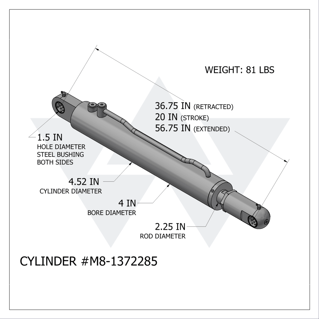 Wastebuilt® Replacement for McNeilus Cushioned Packer Fork Cylinder 40.5" x 5.75" x 4.25"