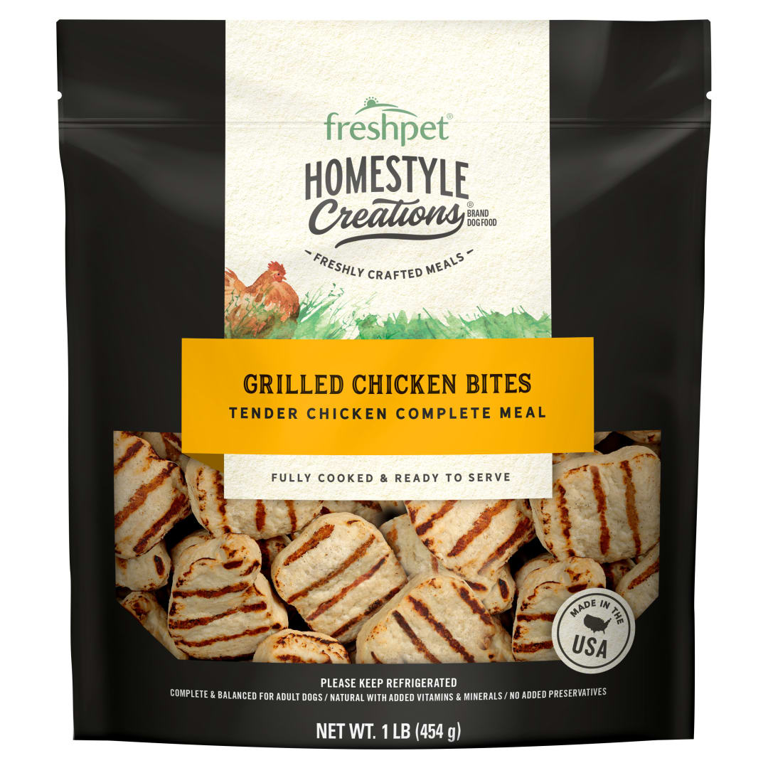 Freshpet Homestyle Creations Grilled Chicken Bites Tender Chicken Complete Meal Dog Food, 1lb