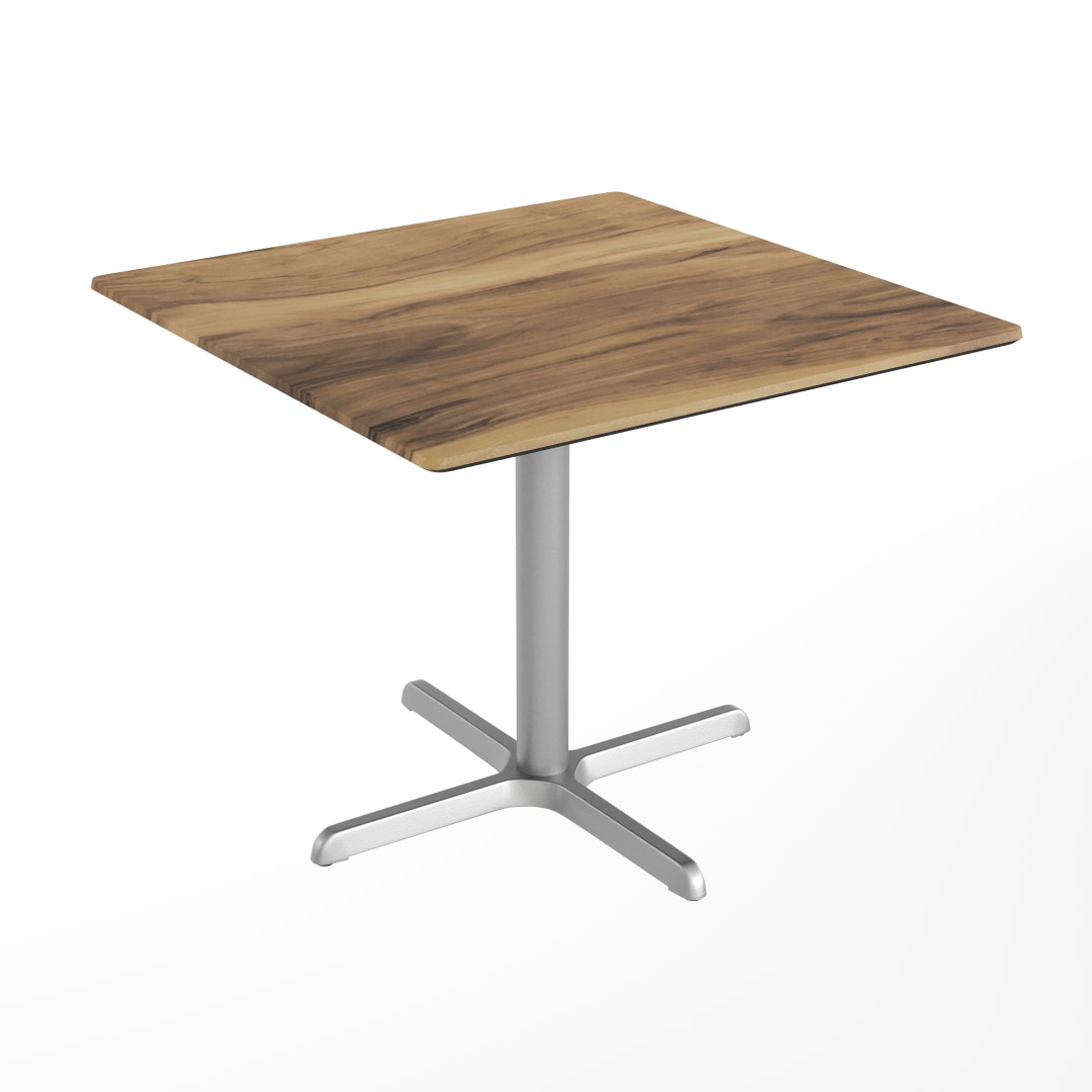 TopGuard 36" Square Indoor Outdoor Tabletop in Natural with Seamless Surface Technology and 30" x 30" Silver Cast Iron X Table Base