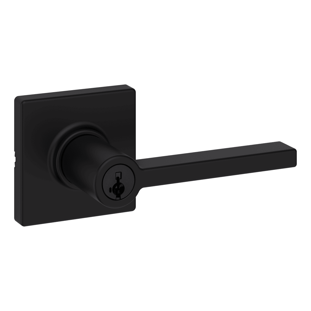 Casey Square Keyed Entry Lever featuring SmartKey Security™ in Matte Black
