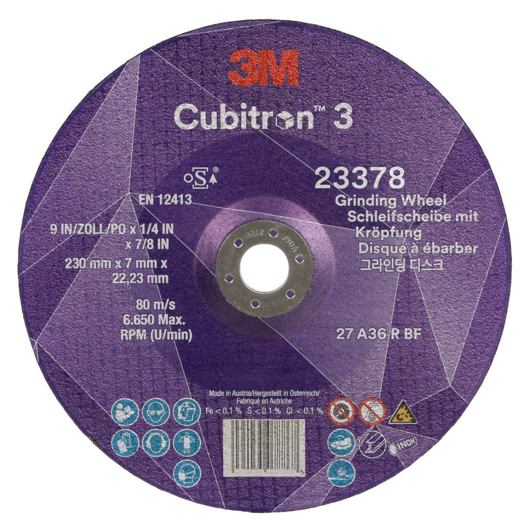 3M™ Cubitron™ 3 Bombeli Taşlama Taşı, 23378, 36+, T27, 230 mm x 7 mm x 22.23 mm Gouge Special, EN, 10/Pack 20 ea/Case