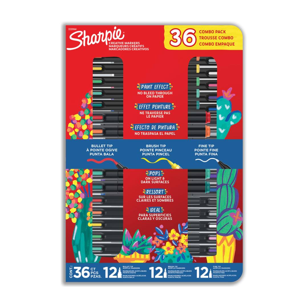 Sharpie Creative Markers Variety Pack, Water-Based Acrylic Paint Markers, Assorted Tips and Colors, 36 Count
