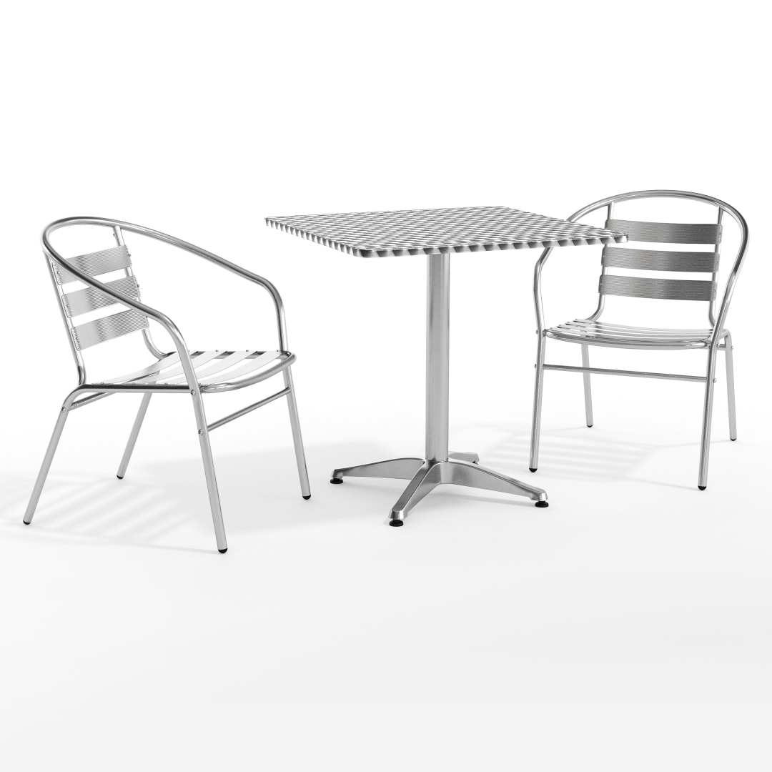Lila 27.5'' Square Aluminum Indoor-Outdoor Table Set with 2 Slat Back Chairs