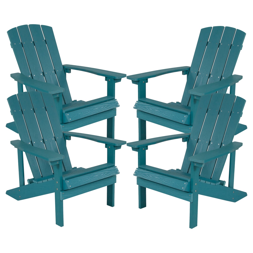 Set of 4 Charlestown All-Weather Poly Resin Wood Adirondack Chairs in Sea Foam