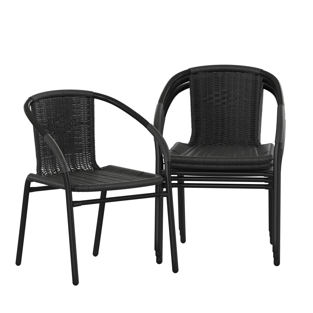 Lila Set of 4 Commercial Grade Black Rattan Indoor-Outdoor Restaurant Stack Chairs