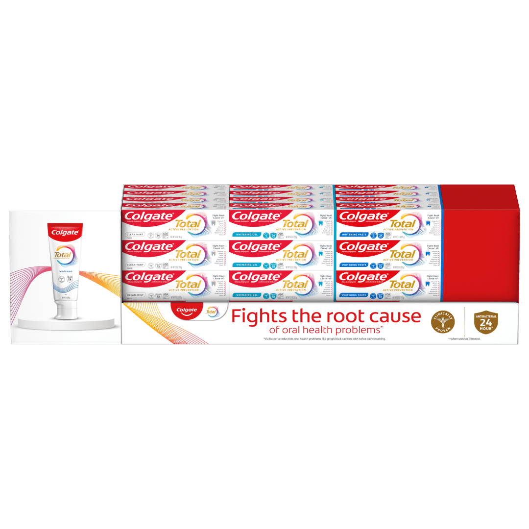 Colgate Total Active Prevention Plus Whitening Toothpaste, Mint, 5 Pack, 6.0 oz