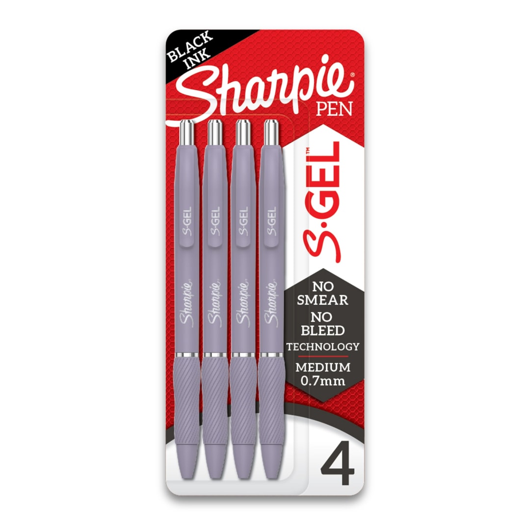 Sharpie S-Gel, Gel Pens, Medium Point (0.7mm), Violet Barrel, Black Ink, 4 Count