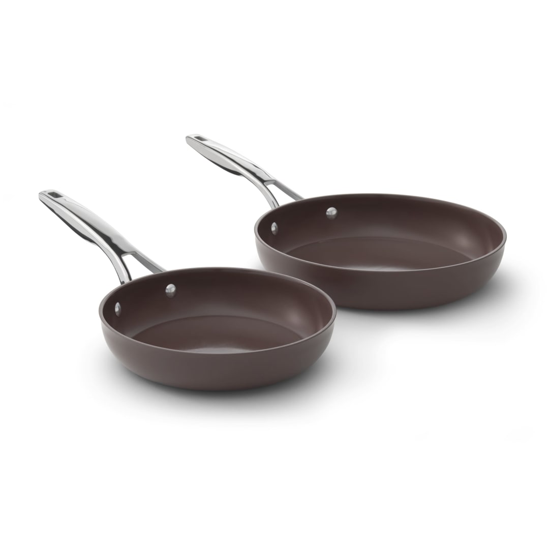 Calphalon Premier Ceramic Nonstick 8 inch and 10 inch Frying Pan Set, Durable Ceramic Pans for Searing, Sauteing, Long Lasting PFAS-Free Cookware, Dishwasher Safe, Fond