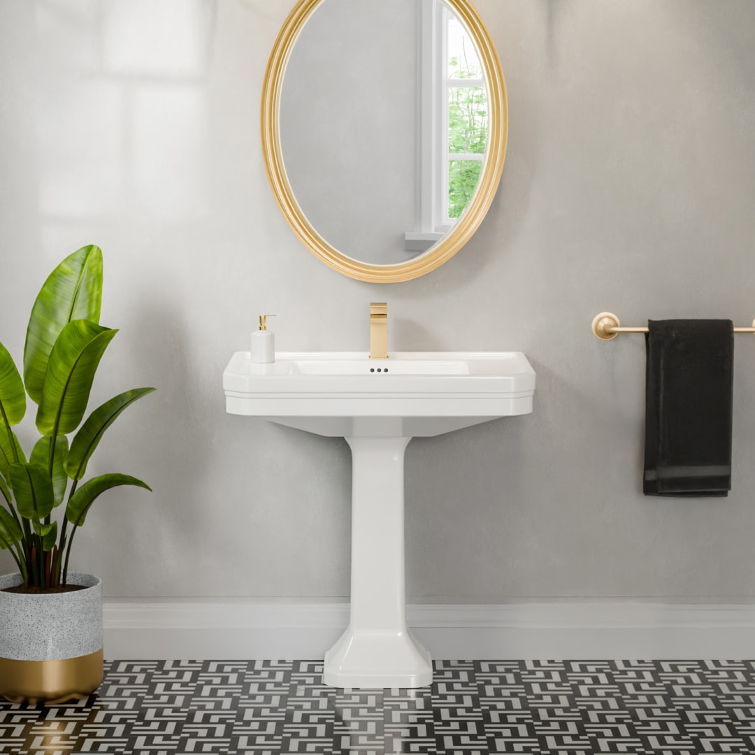 Aqua 32 in. W x 35 in. H Pedestal Sink, Single Hole Faucet Drilling