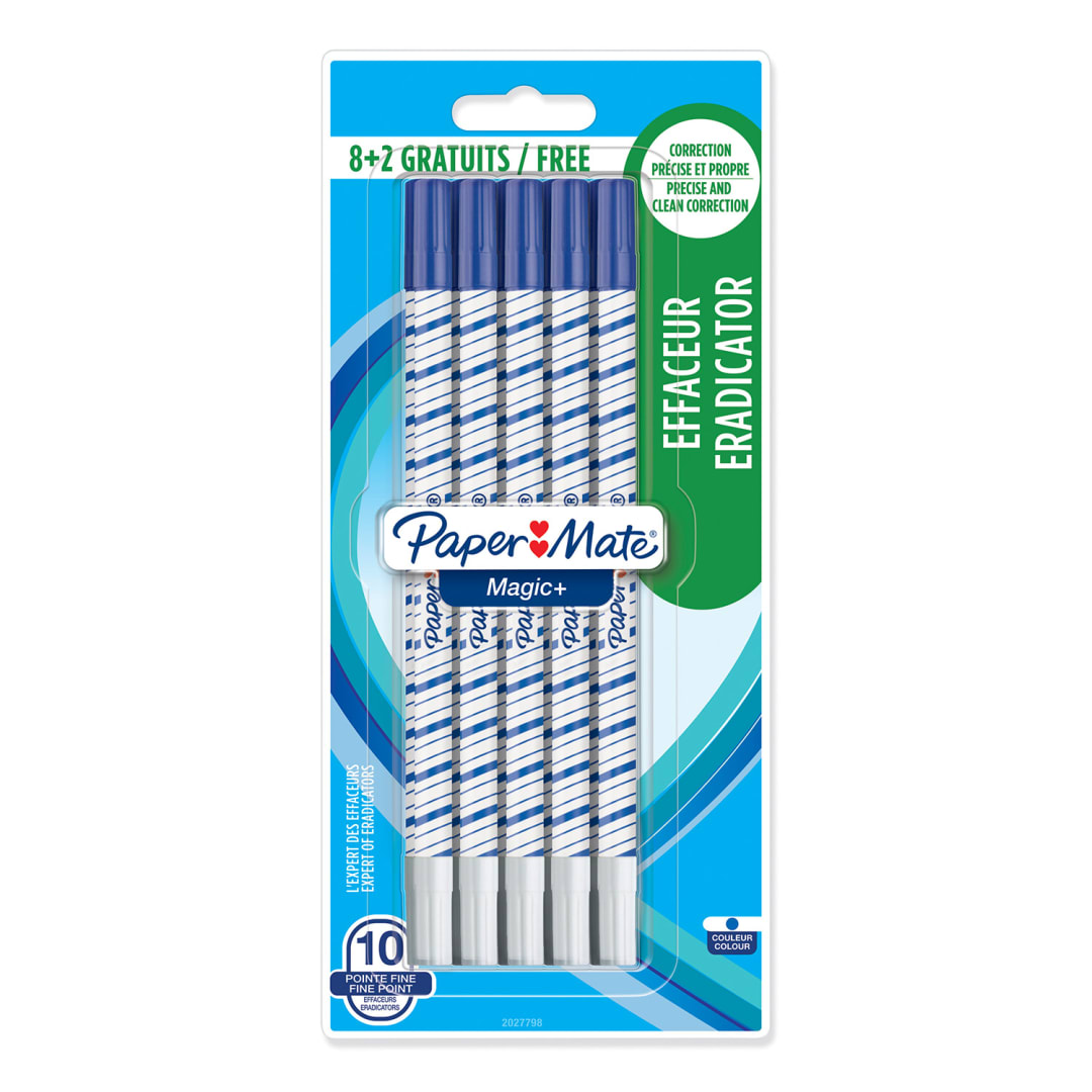 Paper Mate Magic+ Eradicatorpunta finaazulpaquete de 8 + 2