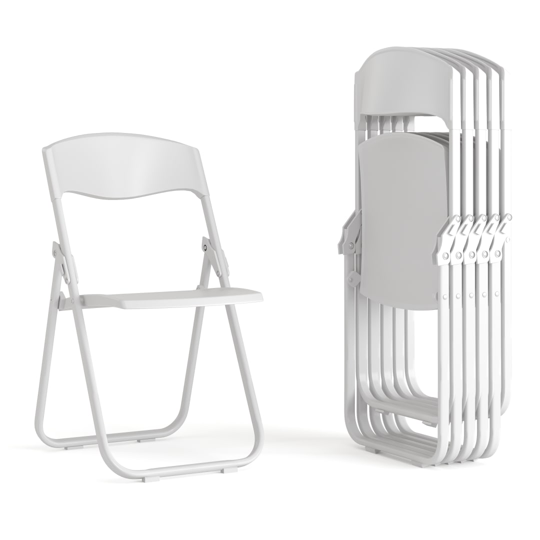 6 Pack HERCULES Series 500 lb. Capacity Heavy Duty White Plastic Folding Chair with Built-in Ganging Brackets