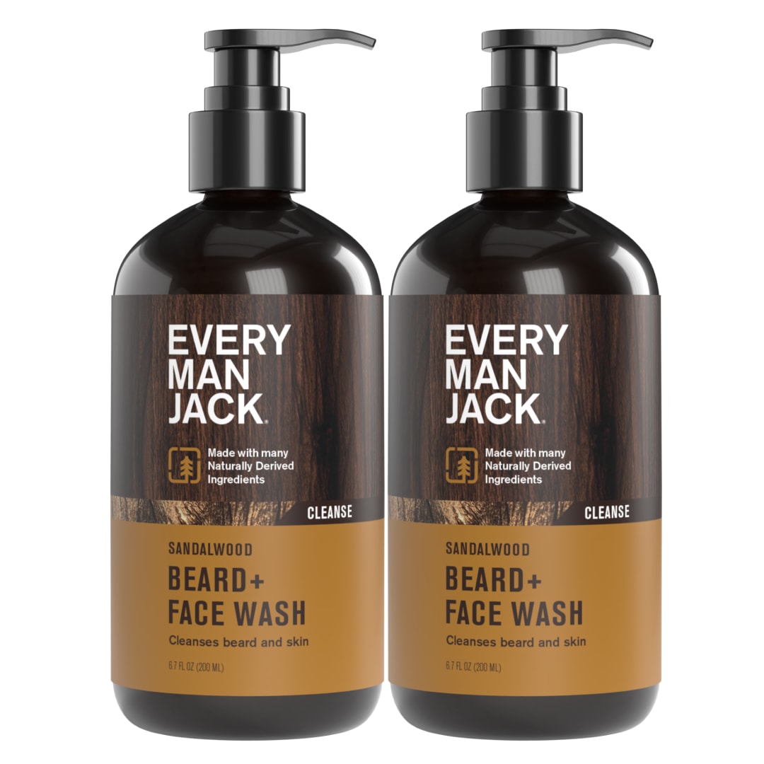 Every Man Jack Beard + Face Wash - Subtle Sandalwood Fragrance - Deep Cleans and Helps Condition and Soften Your Beard and Skin Underneath - Naturally Derived with Aloe and Glycerin- 6.7-fl oz (2 Pack)