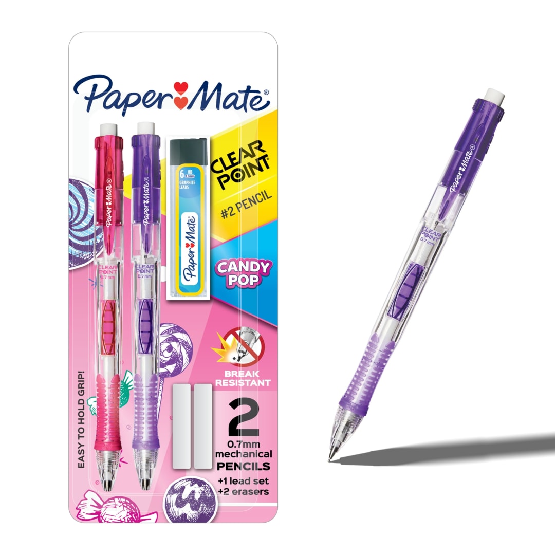 Paper Mate Clearpoint Mechanical Pencil, Candy Pop, HB #2 Lead (0.7mm), 2 Count