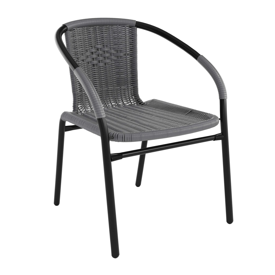Lila Commercial Grade Gray Rattan Indoor-Outdoor Restaurant Stack Chair