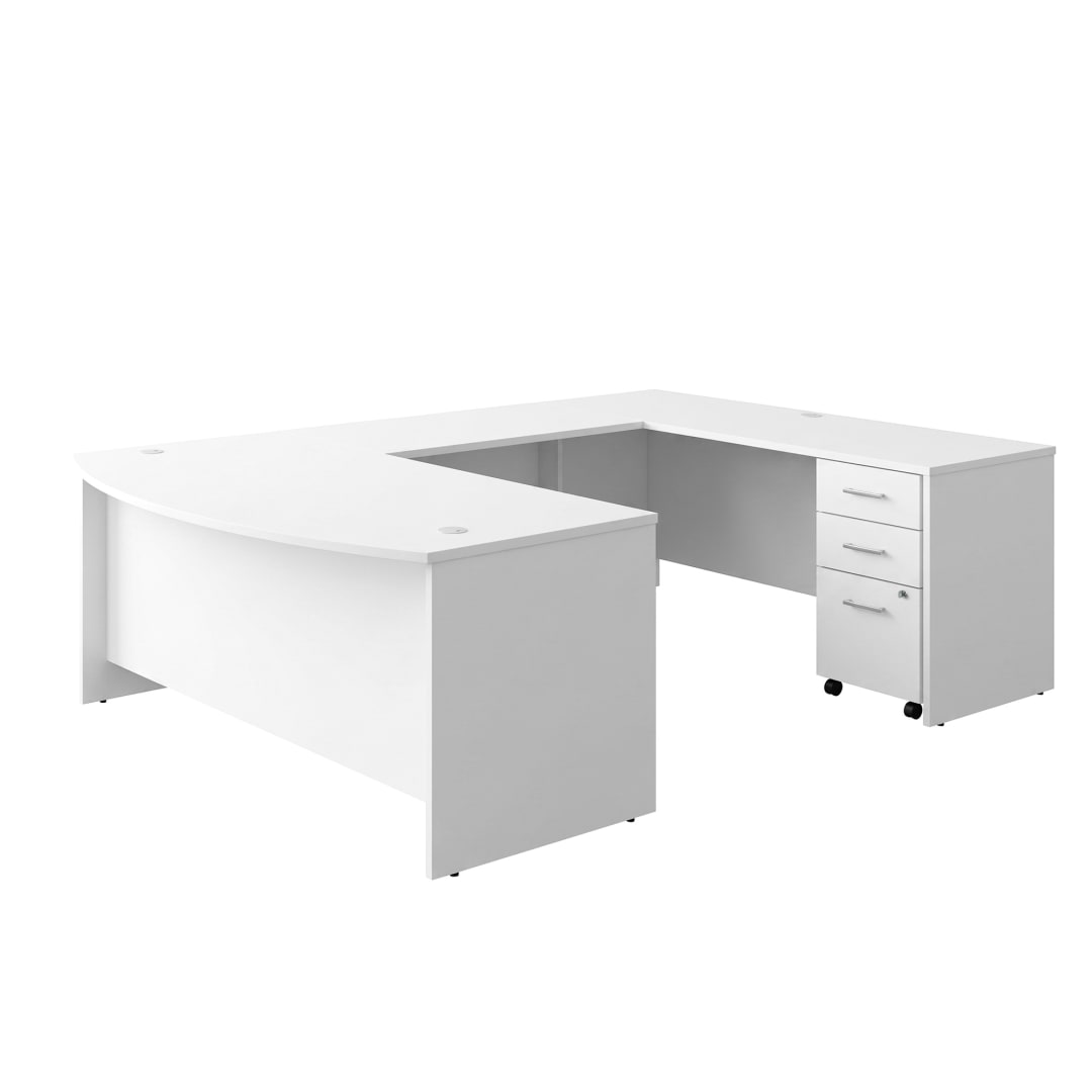 Cornerstone 71"W x 101"D Executive U Workstation with 3-Drawer Mobile Pedestal, White