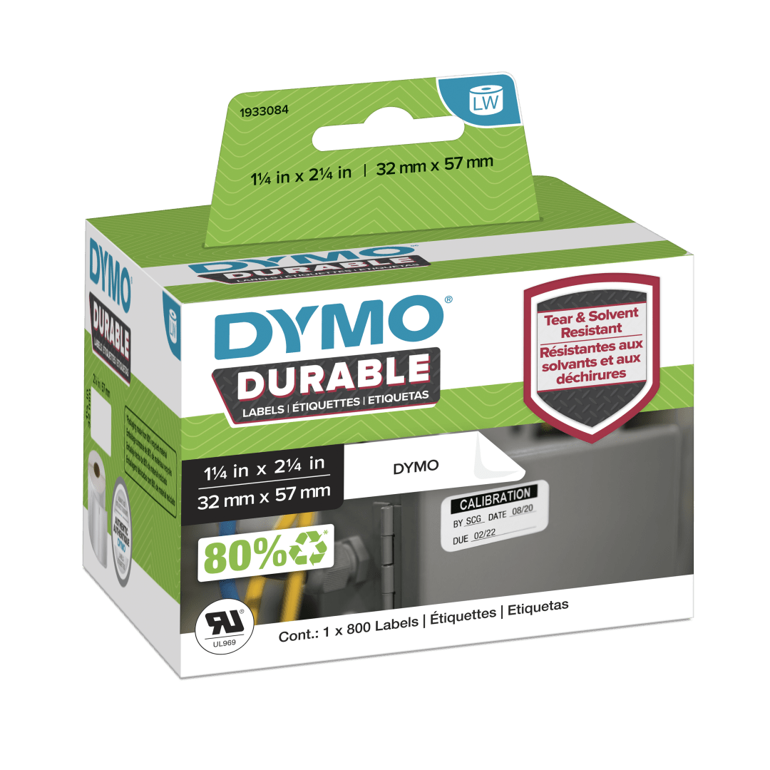 DYMO® LW Durable Industrial Labels for LabelWriter™ Label Printers, White Poly, 2-1/4” x 1-1/4”, 1 Roll of 800