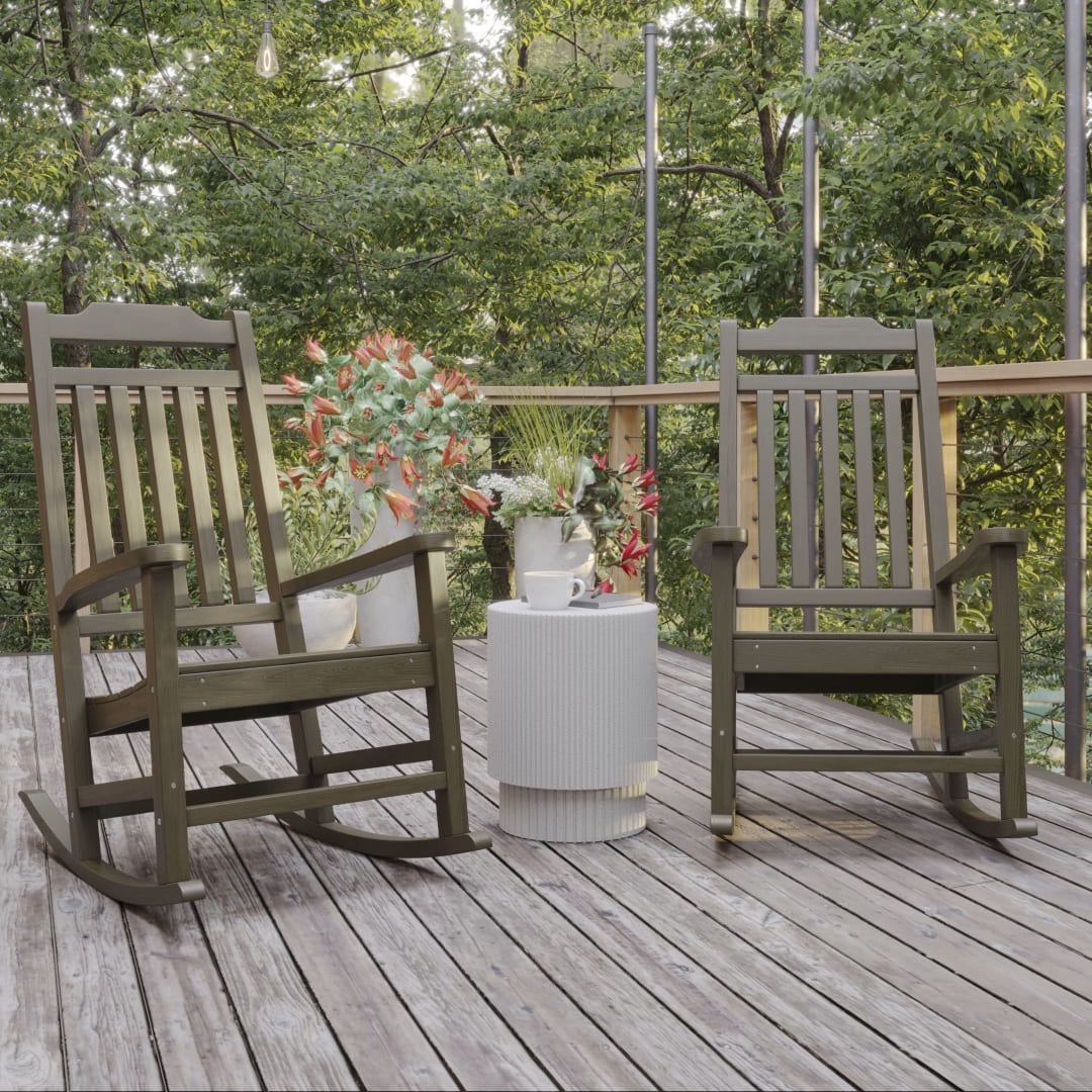 Set of 2 Winston All-Weather Rocking Chair in Mahogany Faux Wood