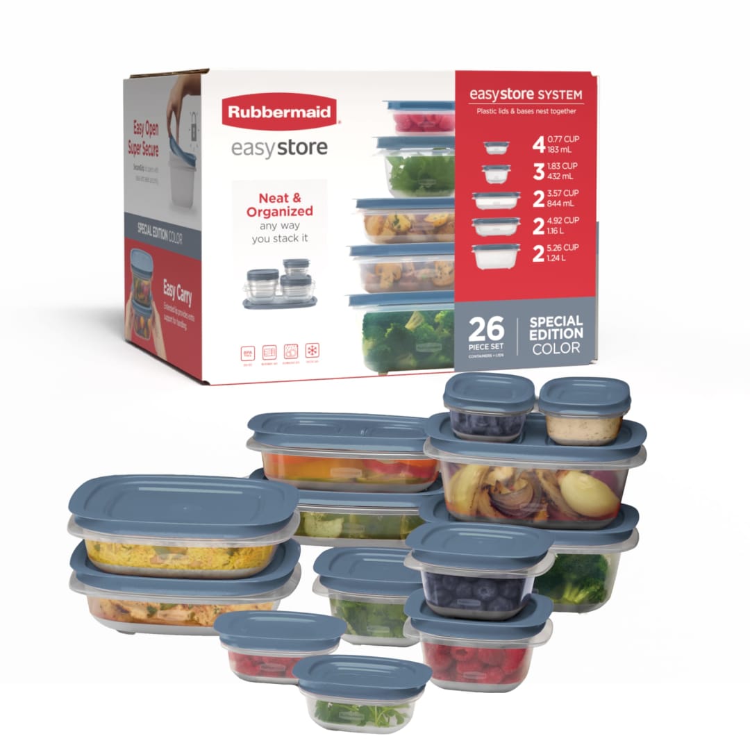 Rubbermaid EasyStore Containers in Special-Edition Lakeside Blue, 26-Piece Set, Food Storage Container Set, Food Storage Containers With Lids