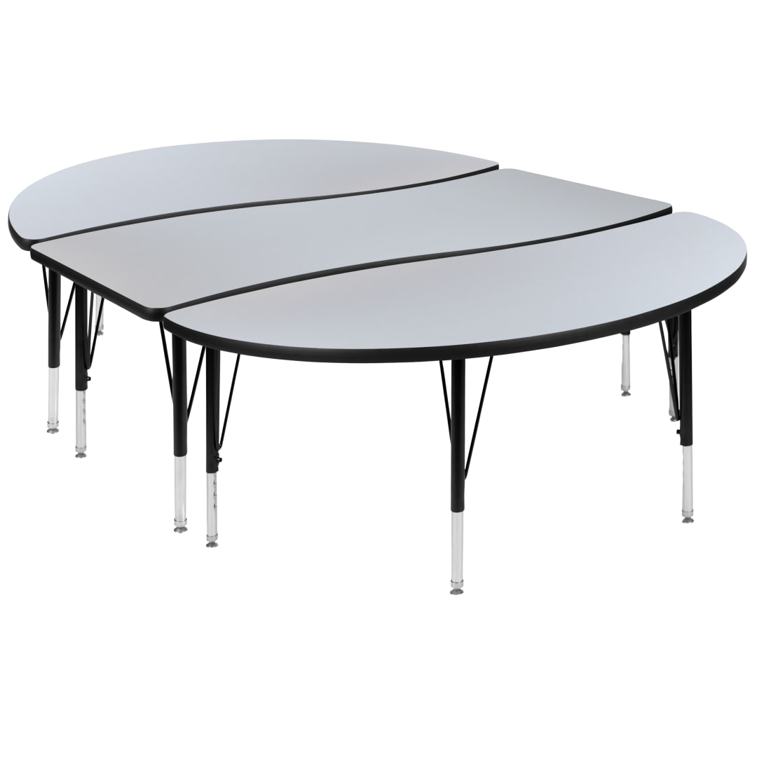 Emmy 2 Piece 86" Oval Wave Flexible Grey Thermal Laminate Activity Table Set - Height Adjustable Short Legs