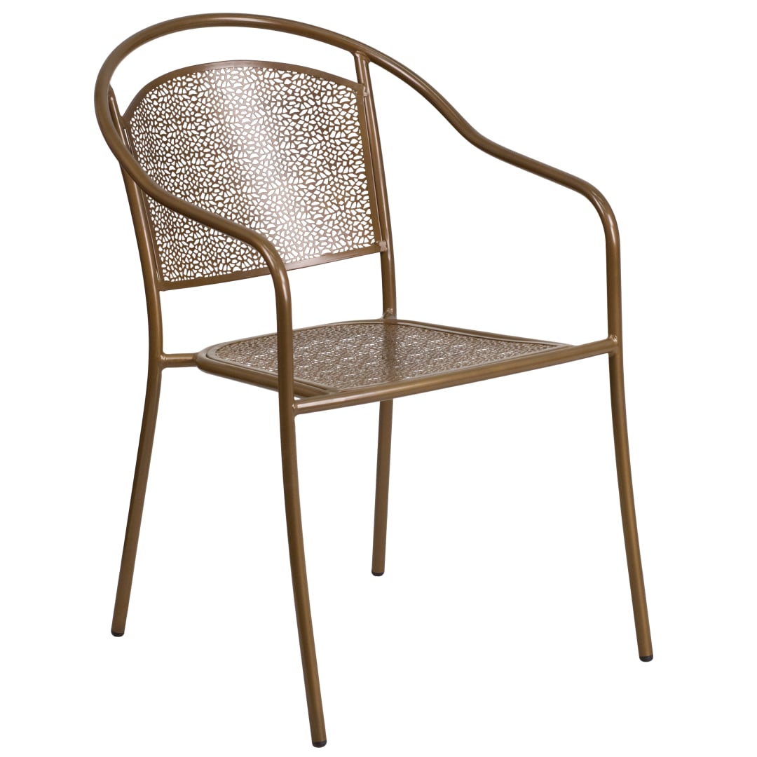 Oia Commercial Grade Gold Indoor-Outdoor Steel Patio Arm Chair with Round Back