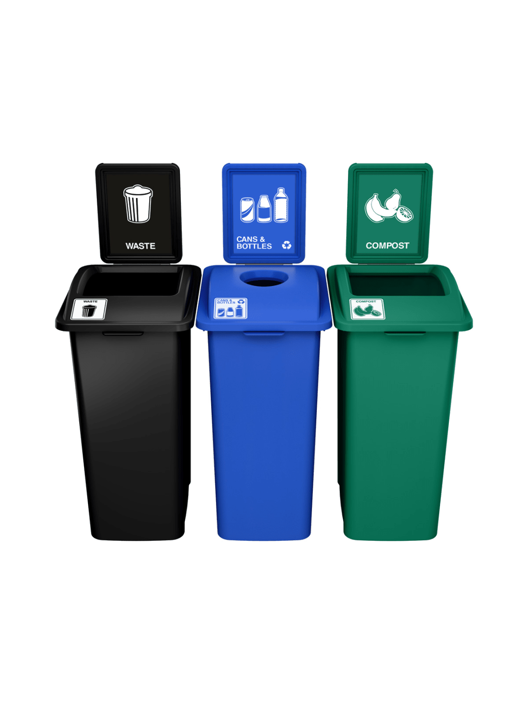 WASTE WATCHER - Triple - Kit - Xl - Waste-Cans &amp; Bottles-Compost - Full-Circle-Full - Black-Blue-Green