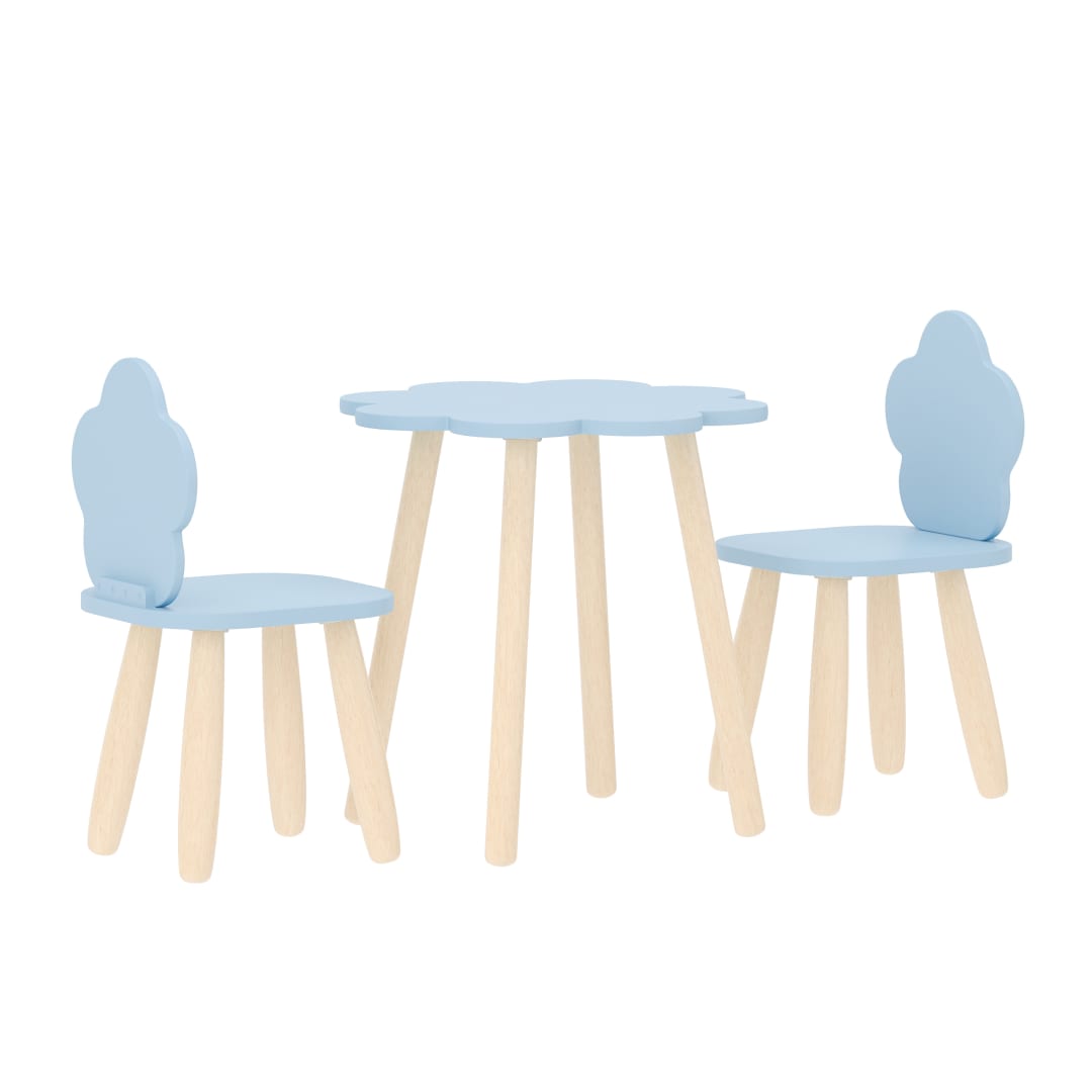 Ivybrook 3 Piece Table and Chairs Set with Blue Solid Wood Seats and Backs, Blue Engineered Wood Tabletop, and Natural Solid Wood Legs