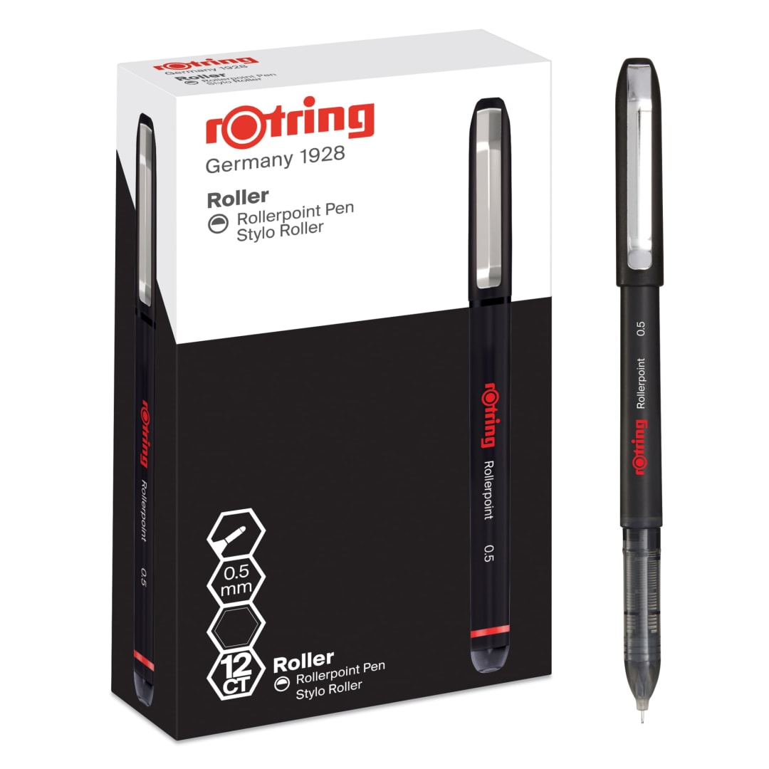 rOtring RollerBall® Pen | Needle Point (0.5 mm) Rollerpoint for Precise Writing | Black Ink | 12 Count