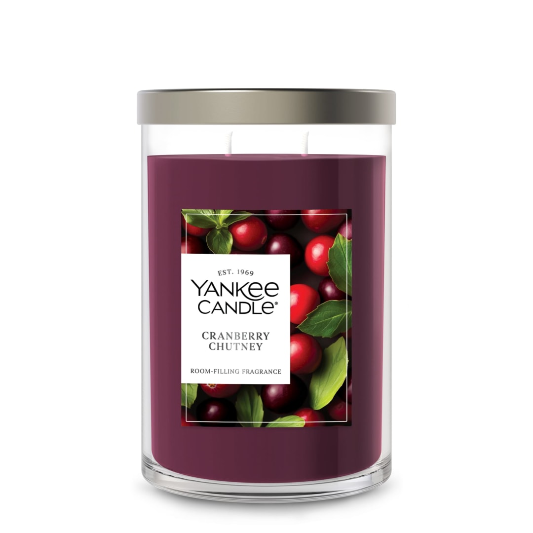 Yankee Candle® Large Tumbler Scented Candle with up to 80 Hour Burn Time, Premium Plant Wax Blend for Consistent Burn, 20 oz Tumbler Candle with Room Filling Fragrance, Cranberry Chutney