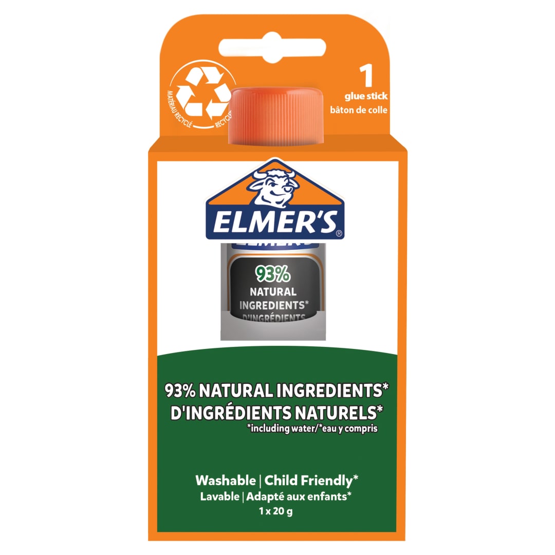 Barras de pegamento puro de Elmer | 93 % de ingredientes naturales | Ideal para clase y manualidades | Lavable y apto para niños | 20 g | paquete de 1