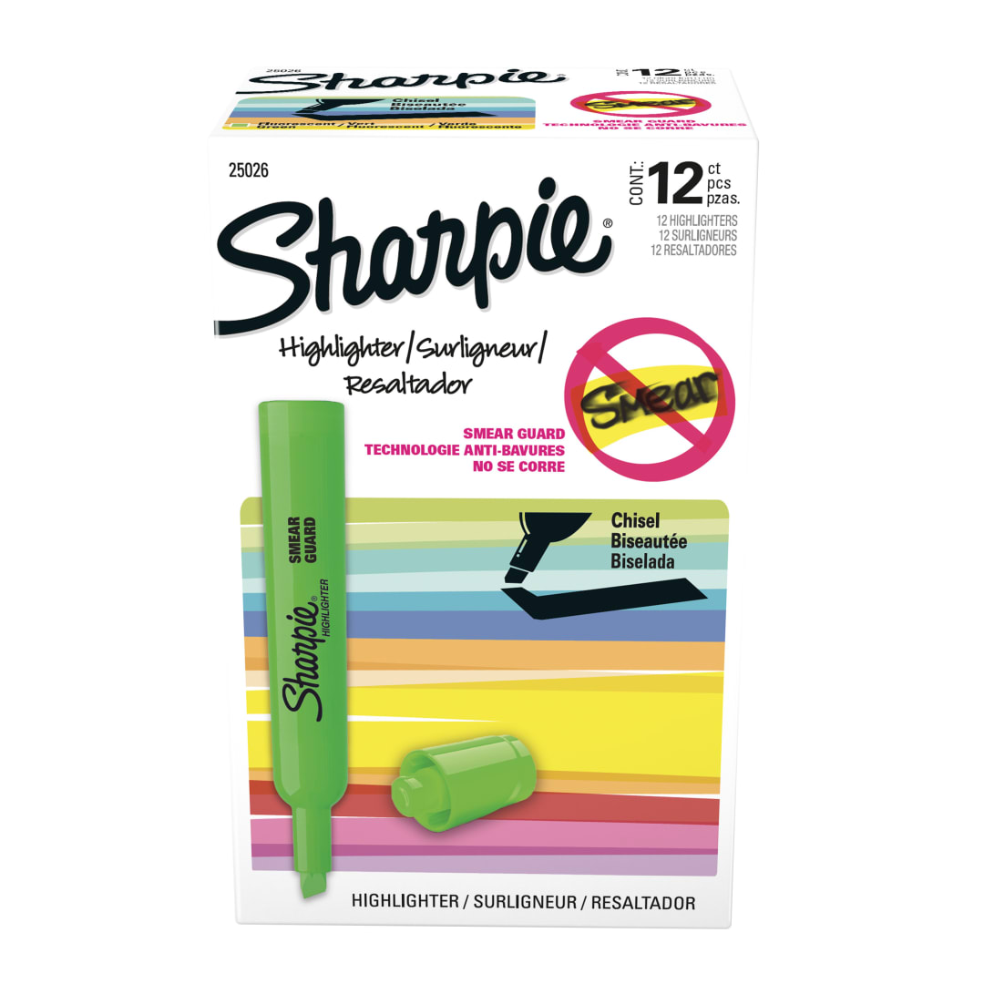 Surligneurs rservoir Sharpie, pointe biseaute, vert, 12units