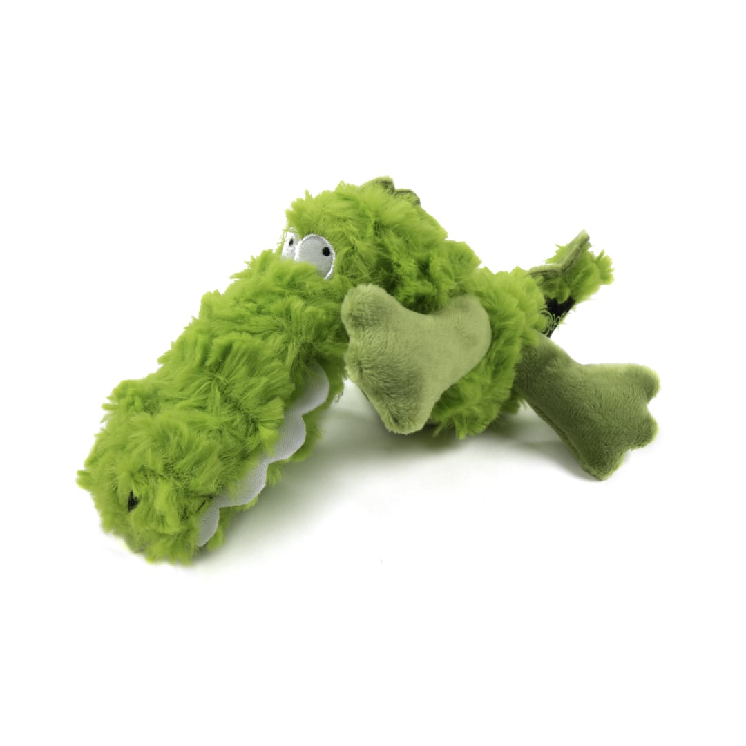 goDog PlayClean Gator Squeaky Plush Dog Toy with Odor-Eliminating Essential Oils With Chew Guard Technology, Green, Small