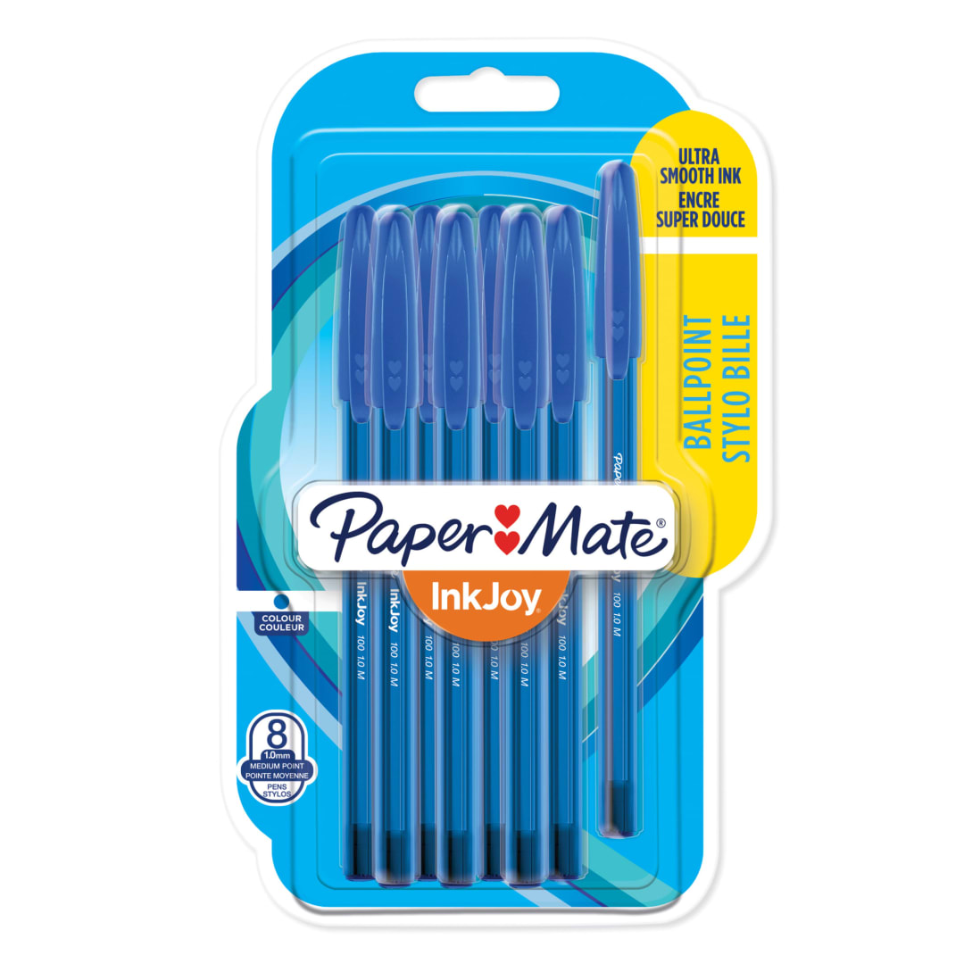 Paper Mate® InkJoy® 100ST Ballpoint Pens | Medium Point (1.0mm) | Blue Ink | 8 Count