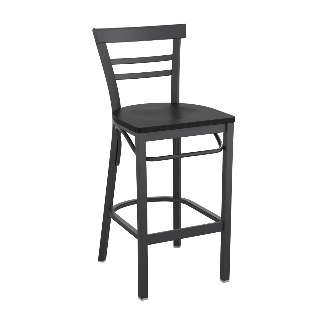 HERCULES Black Two-Slat Ladder Back Metal Restaurant Barstool - Black Wood Seat