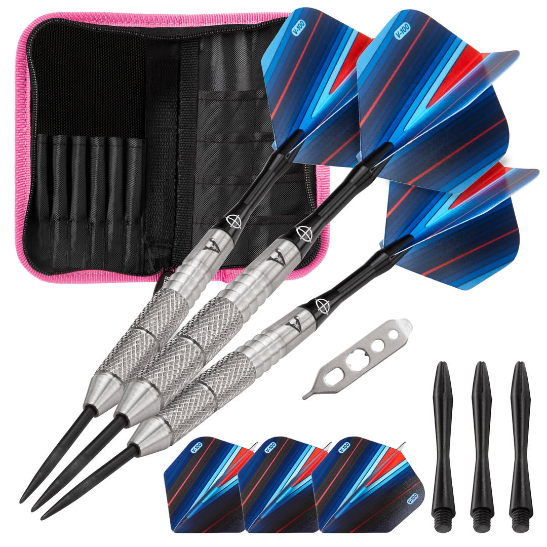 Viper Sidewinder Tungsten Steel Tip Darts 25 Grams and Casemaster Deluxe Pink Nylon Dart Case