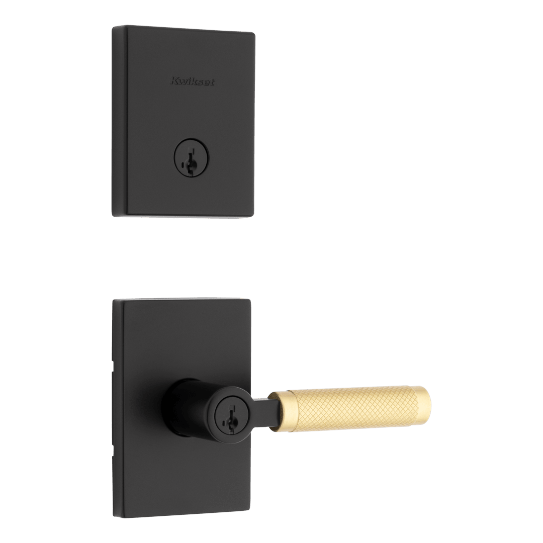 991 Prava Keyed Entry Lever and Single Cylinder Deadbolt Combo Pack featuring SmartKey Security™ in Matte Black & Satin Brass